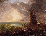 A Nubian And an Egyptian Guard in a Lookout Tower Paintings - Romantic Landscape with Ruined Tower by Thomas Cole